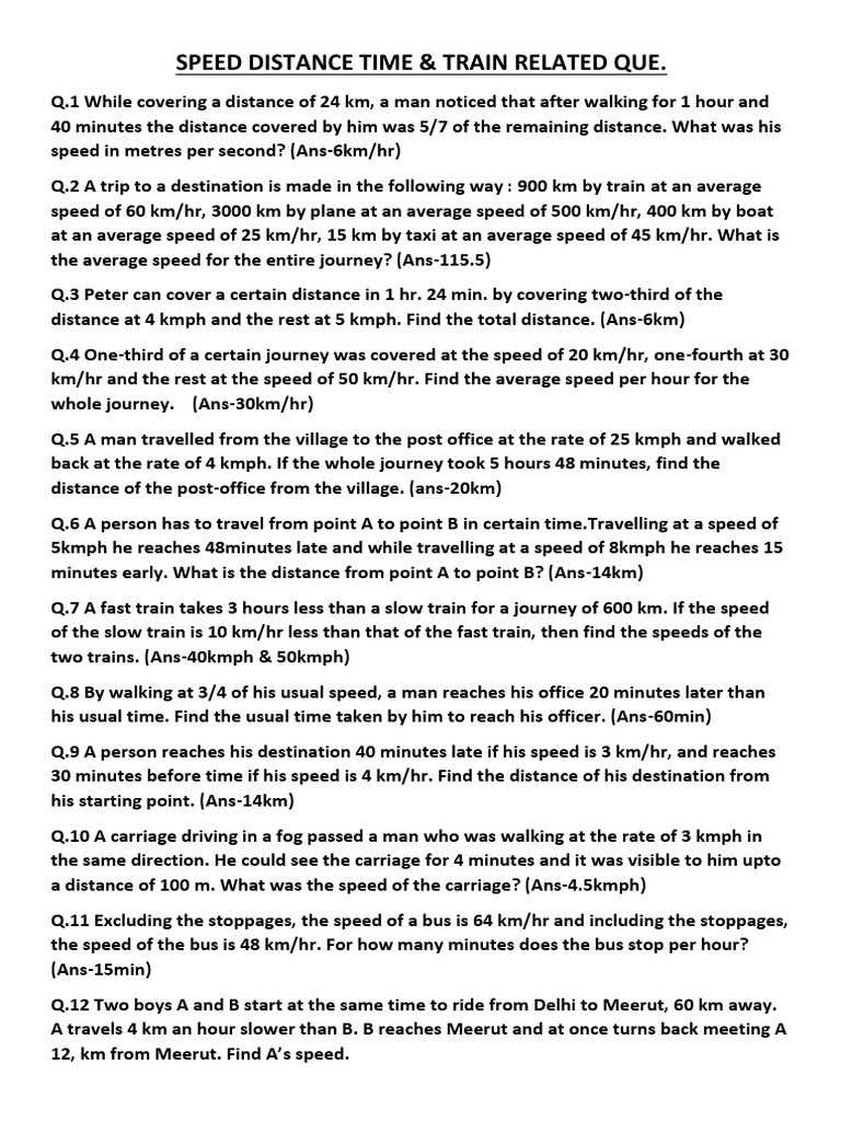 Speed, Distance, and Time Problems | PDF | Speed | Train