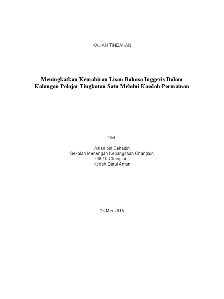 Contoh Kajian Tindakan Bahasa Inggeris Pdf