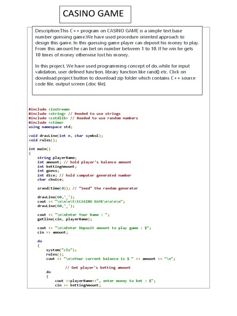Casino Game | PDF | Subroutine | Software