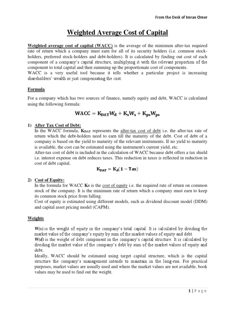 Understanding WACC and Its Calculation | PDF | Cost Of Capital ...