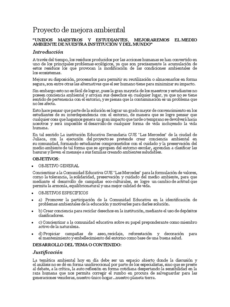 Proyecto de Conciencia Ambiental Escolar | PDF | Residuos | Entorno natural