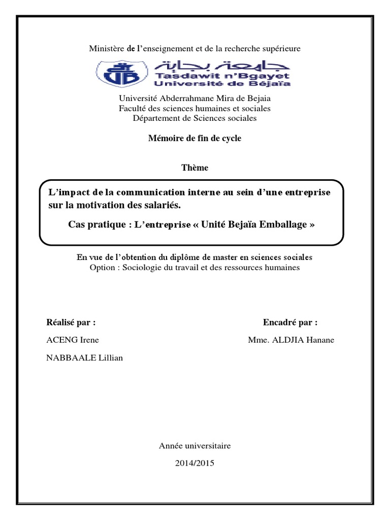 Impact de la communication interne sur la motivation | PDF | Motivation ...