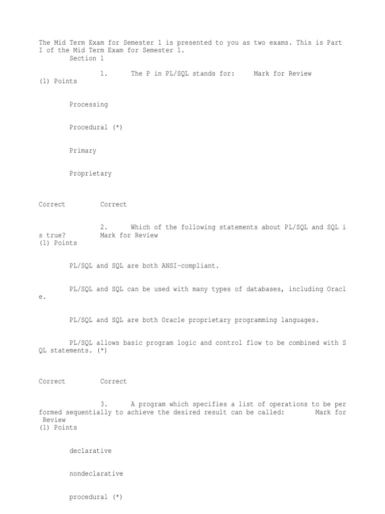 PL/SQL Mid Term Exam Part I | PDF | Computers