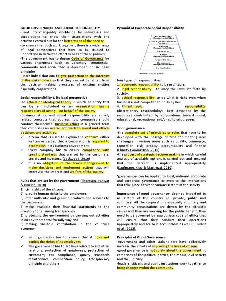 Good Governance & Social Responsibility | PDF | Corporate Governance ...