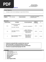 Basic Fresher Resume For Students Template