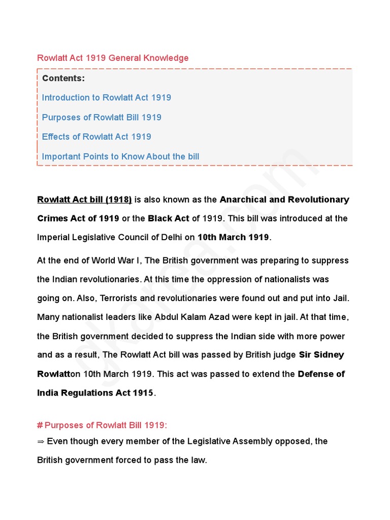 Rowlatt Act | PDF | British Raj | India–United Kingdom Relations