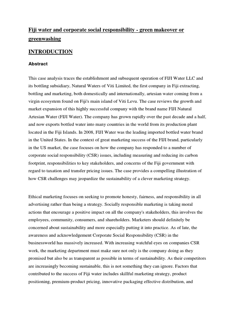 Fiji Water: CSR or Greenwashing? | PDF | Corporate Social ...