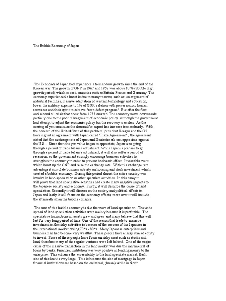 The Bubble Economy of Japan | Loans | Speculation