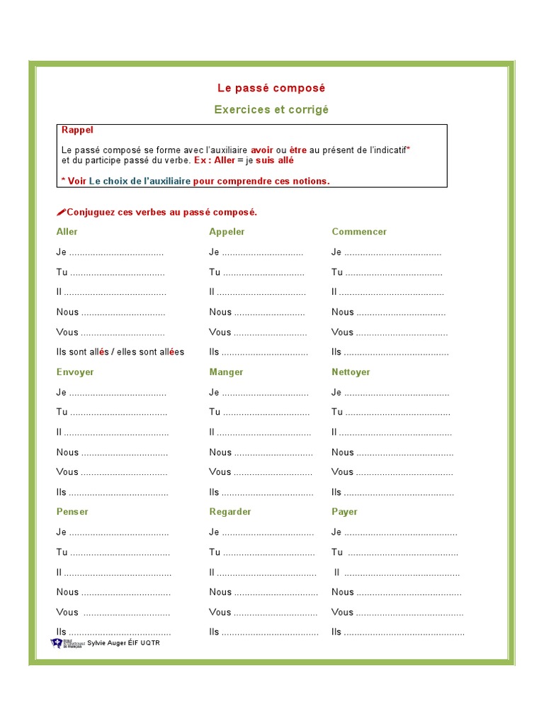 Mettre Au Passé Composé De L indicatif Le Passe Compose Exercices | PDF | Verbe | Échecs