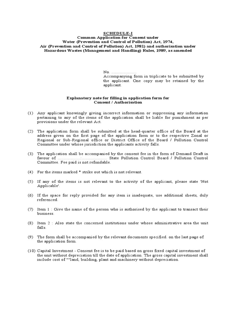 Consent To Establish Form | PDF | Hazardous Waste | Sewage Treatment