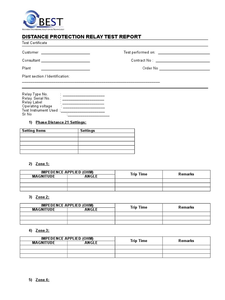 Distance Protection Relay Test Report | PDF | Electrical Impedance ...