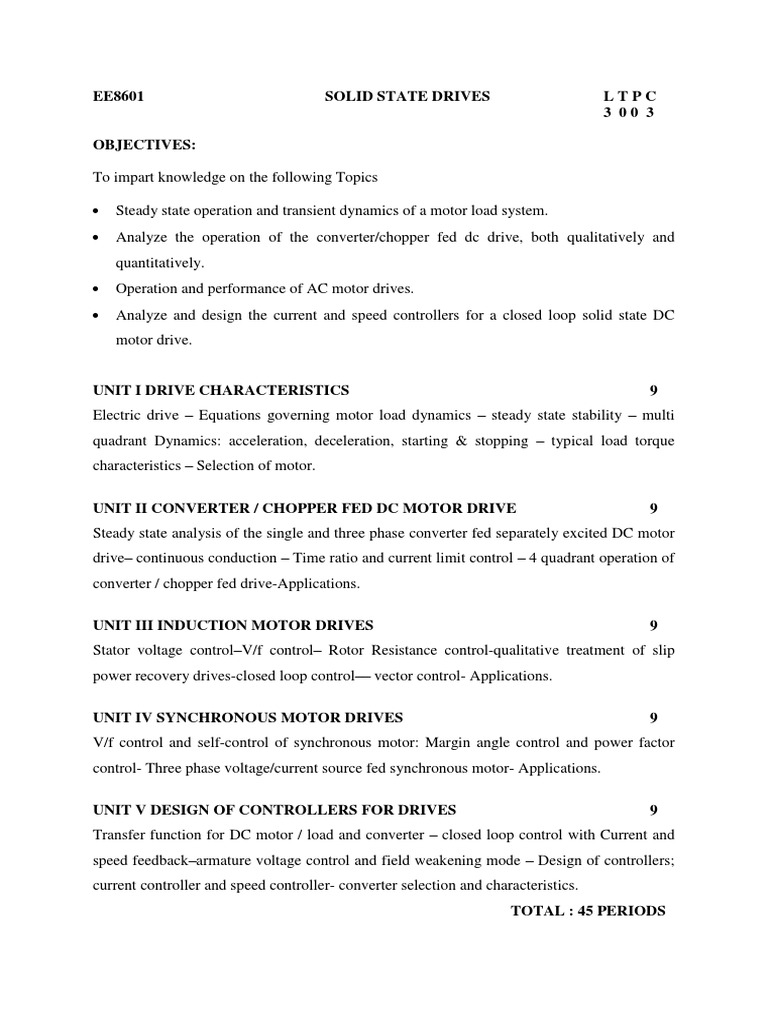 SSD Syllabus Ee8601 PDF Electric Motor Propulsion