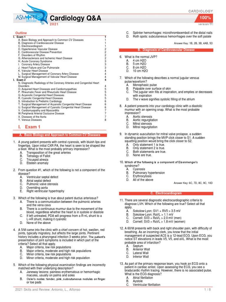 Cardiology Q&A | PDF | Heart | Cardiology