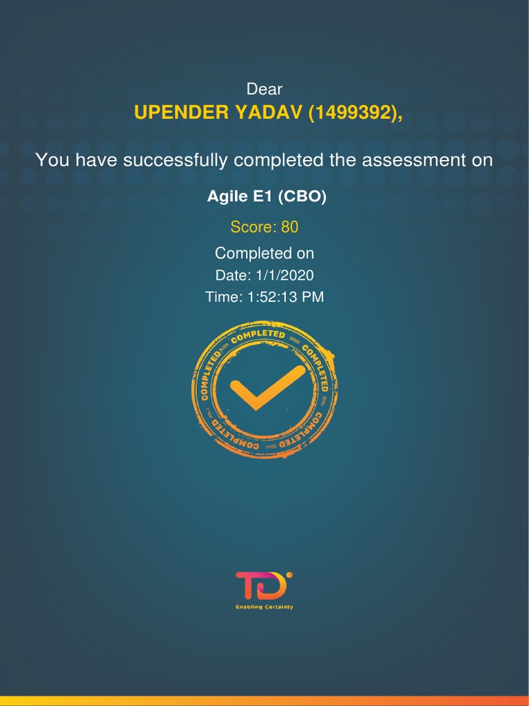 Agile E1 (CBO) - Completion - Certificate | PDF