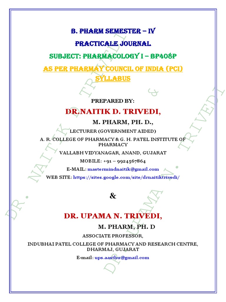 Pharmacology I - Practical Journal - B. Pharm Sem Iv | PDF | Phases Of ...