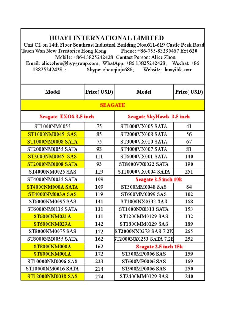 Seagate WD Hard Drive Price List From Billion Ho PDF Information
