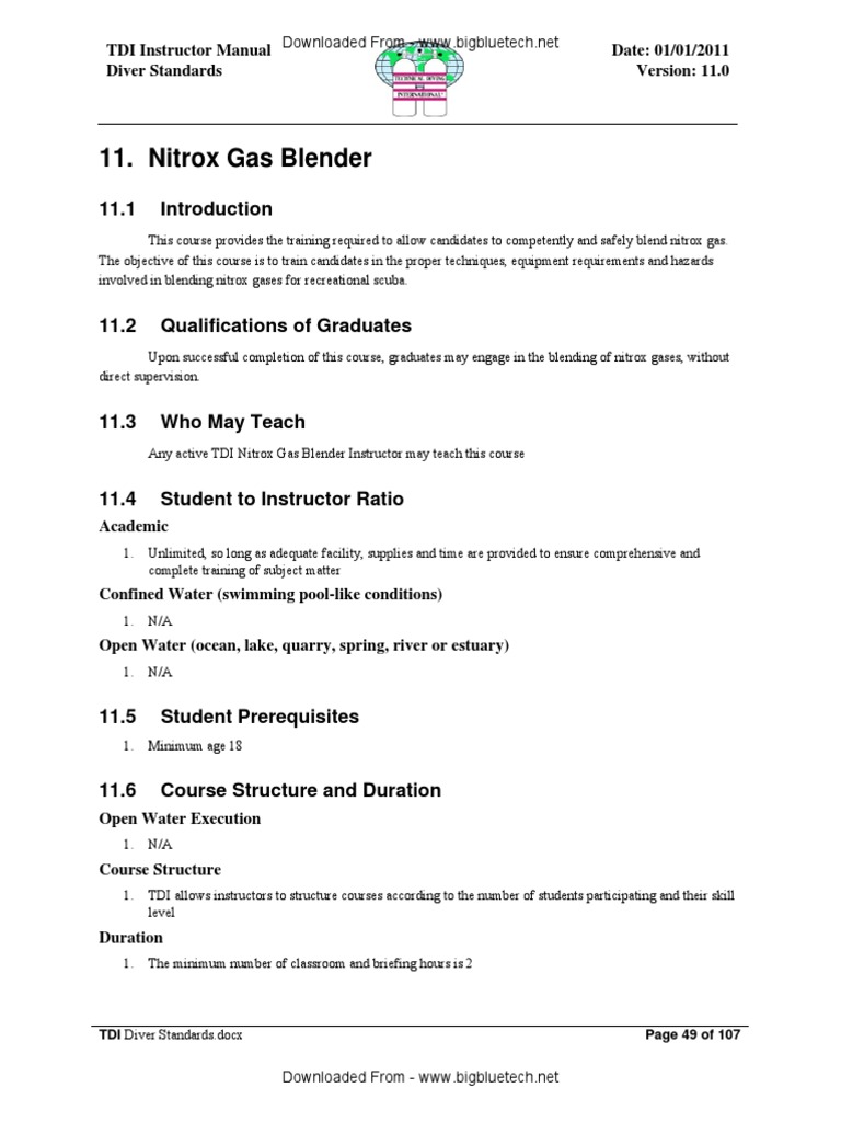 TDI Nitrox Gas Blender PDF Scuba Diving Underwater Diving