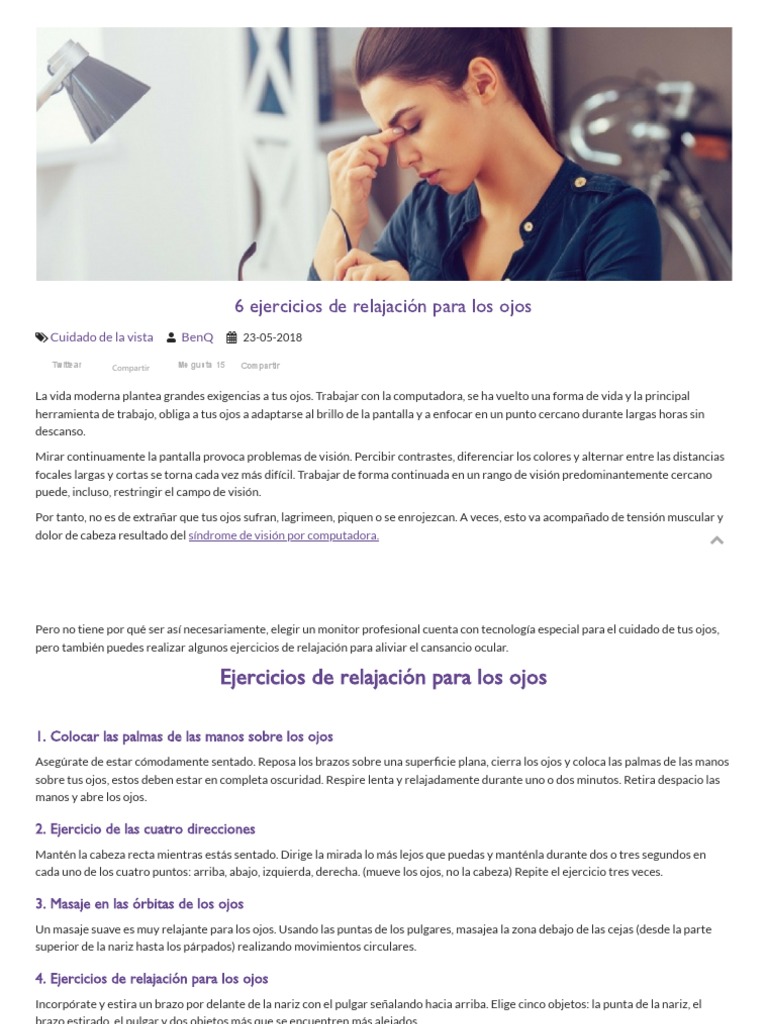 Seis Ejercicios de Relajación para Los Ojos | PDF | Ojo | Masaje