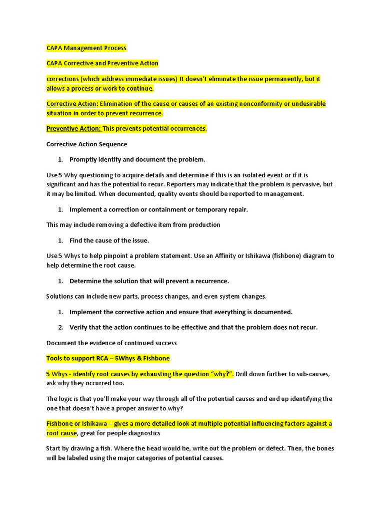 Capa Management Process Download Free Pdf Systems Science Business
