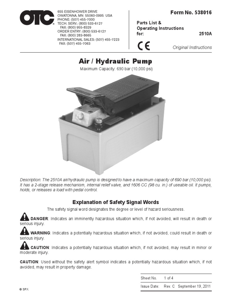 Air Hydraulic Pump OTC English PDF Pump Valve