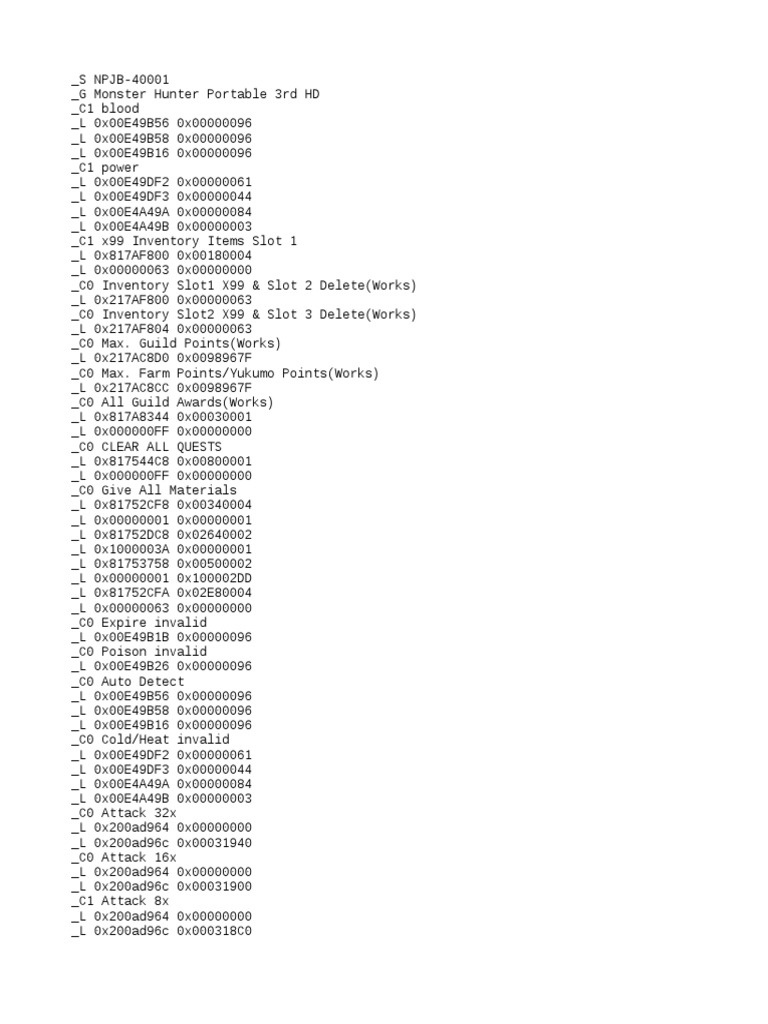 Cheat Monster Hunter Portable 3rd | PDF | Metode & Bahan Ajar