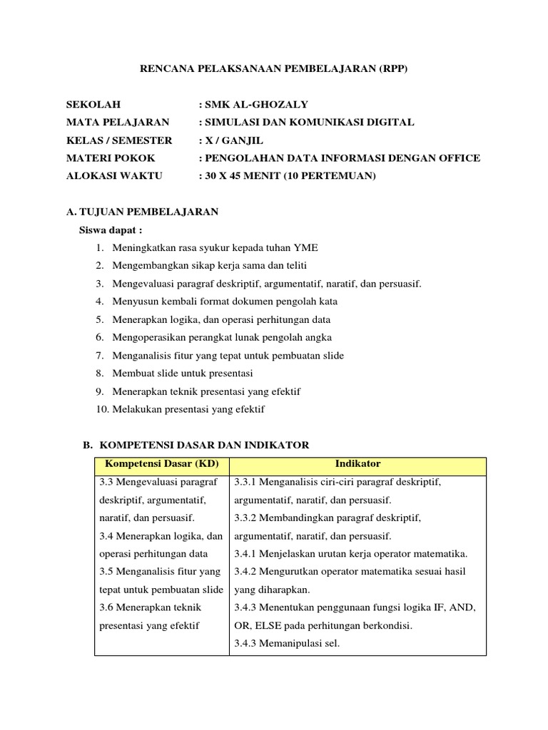 RPP Pengolahan Data dengan Office | PDF | Karier & Perkembangan | Seni