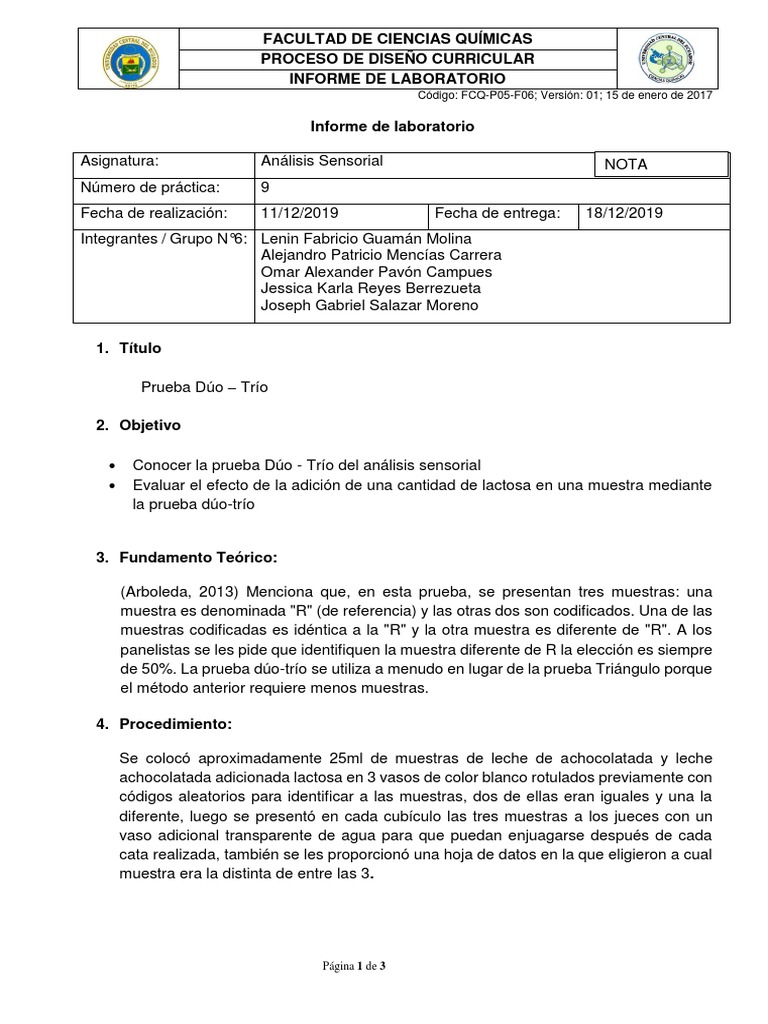 Prueba Duo-Trio | PDF | Leche | Science