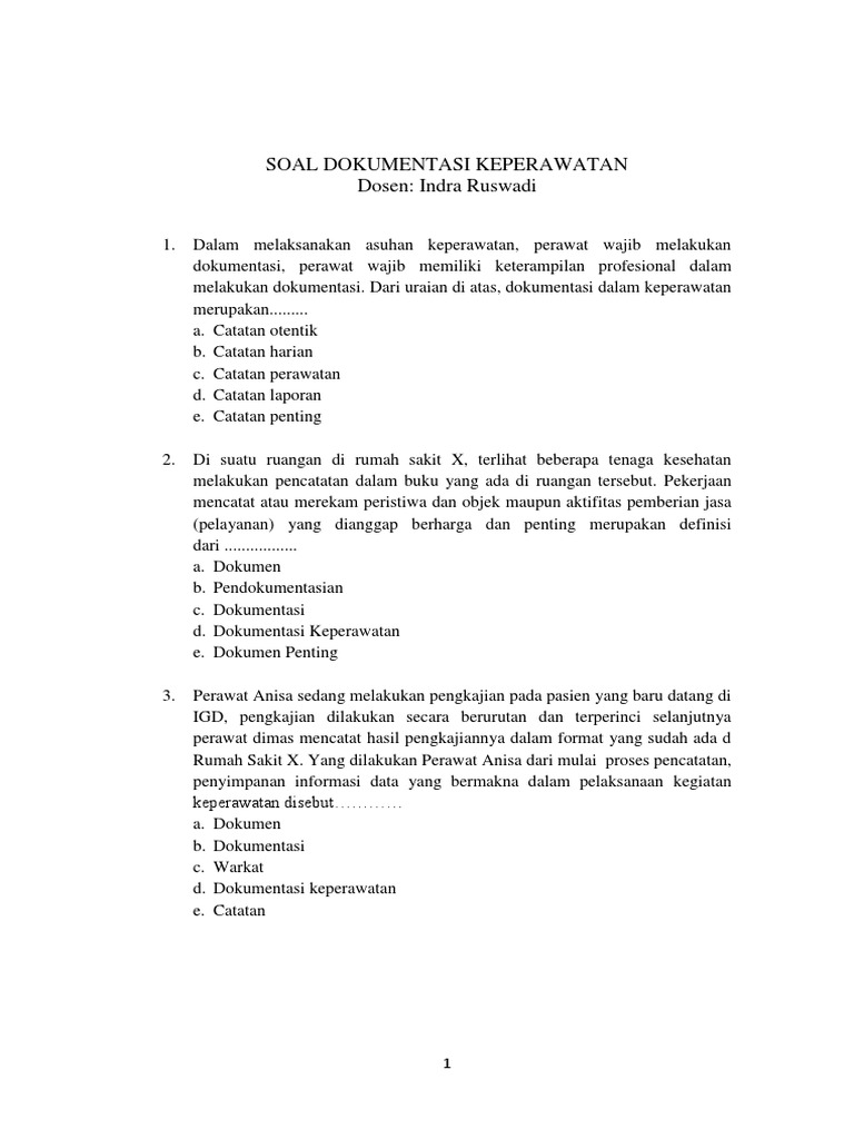 Soal Dokumentasi Keperawatan Docx