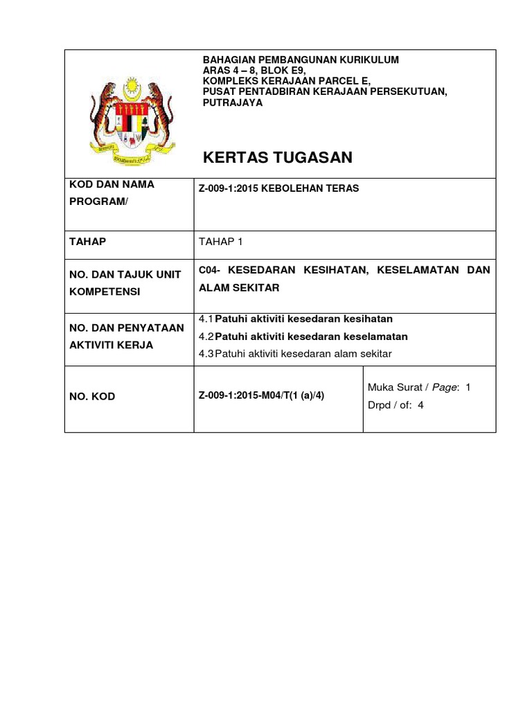 Kertas Tugasan Kesedaran Kesihatan Dan Keselamatan Pdf
