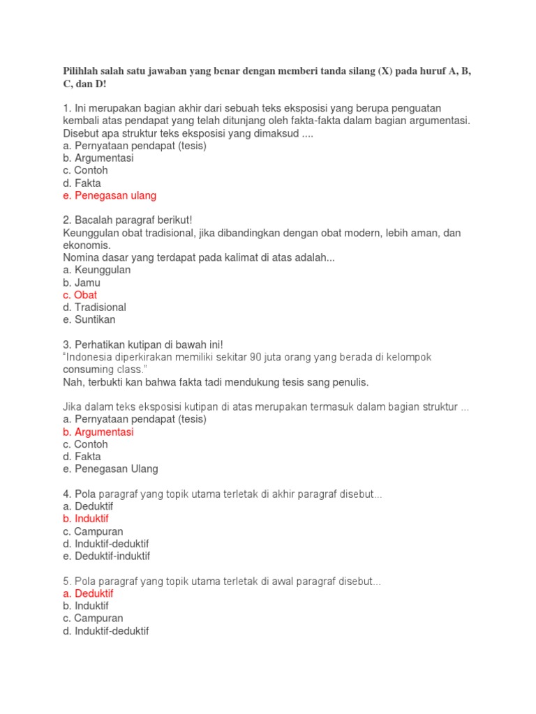 Soal Bahasa Indonesia Eksposisi