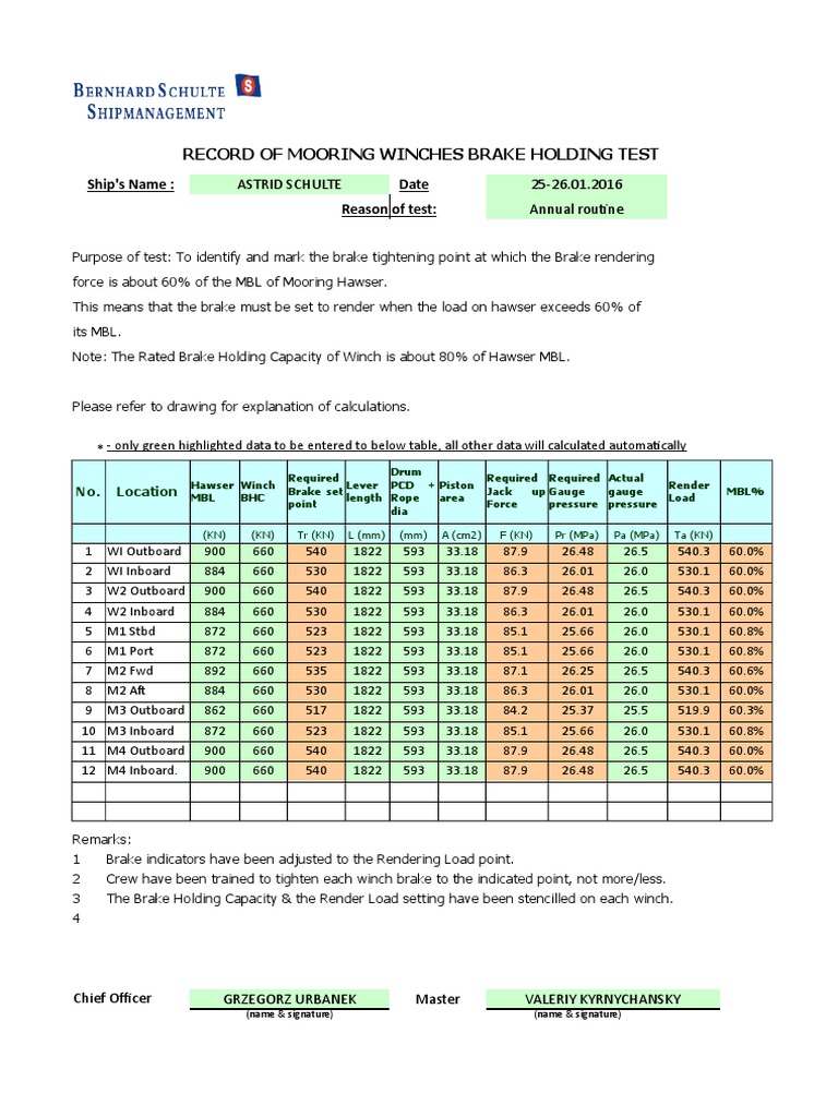 MOORING WINCH BRAKE HOLDING TEST JAN2017 Report Only PDF