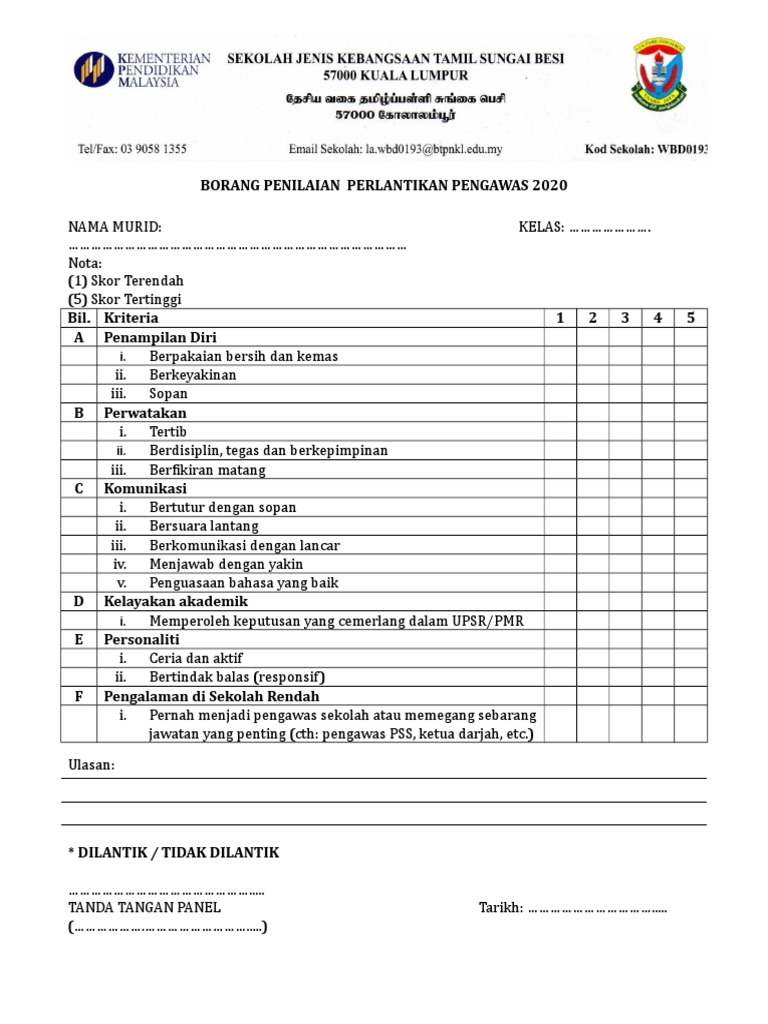 Borang Penilaian Temuduga Pengawas Sekolah Pdf