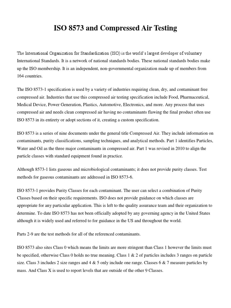 ISO 8573 and Compressed Air Testing PDF Specification (Technical