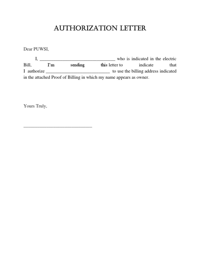 Authorization Letter For Proof O Billing
