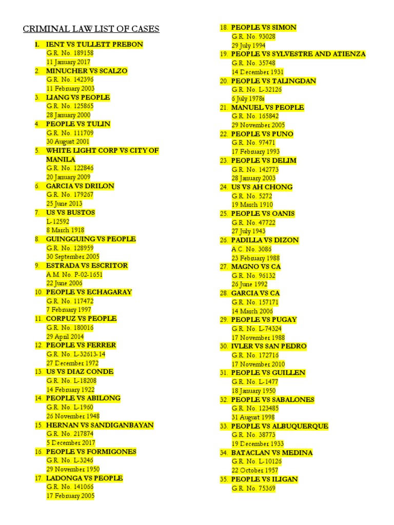 CRIMINAL LAW LIST OF ALL CASES docx Violence