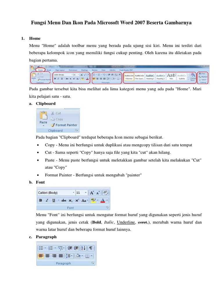 Fungsi Menu Dan Ikon Pada Microsoft Word 20071 1 Pdf