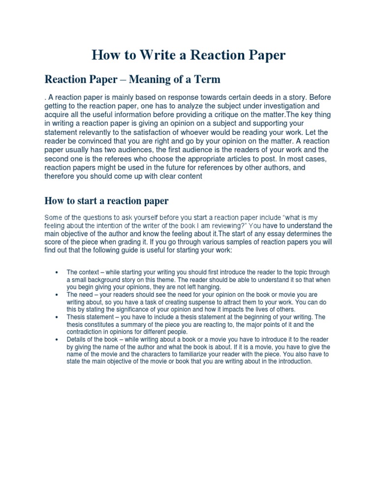How To Write A Reaction Paper  PDF  Essays  Question