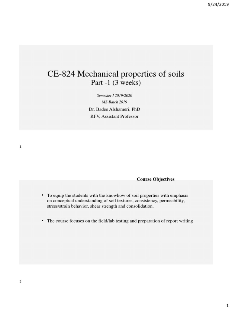CE824 Mechanical Properties of SoilsPart 1 PDF PDF Porosity Soil