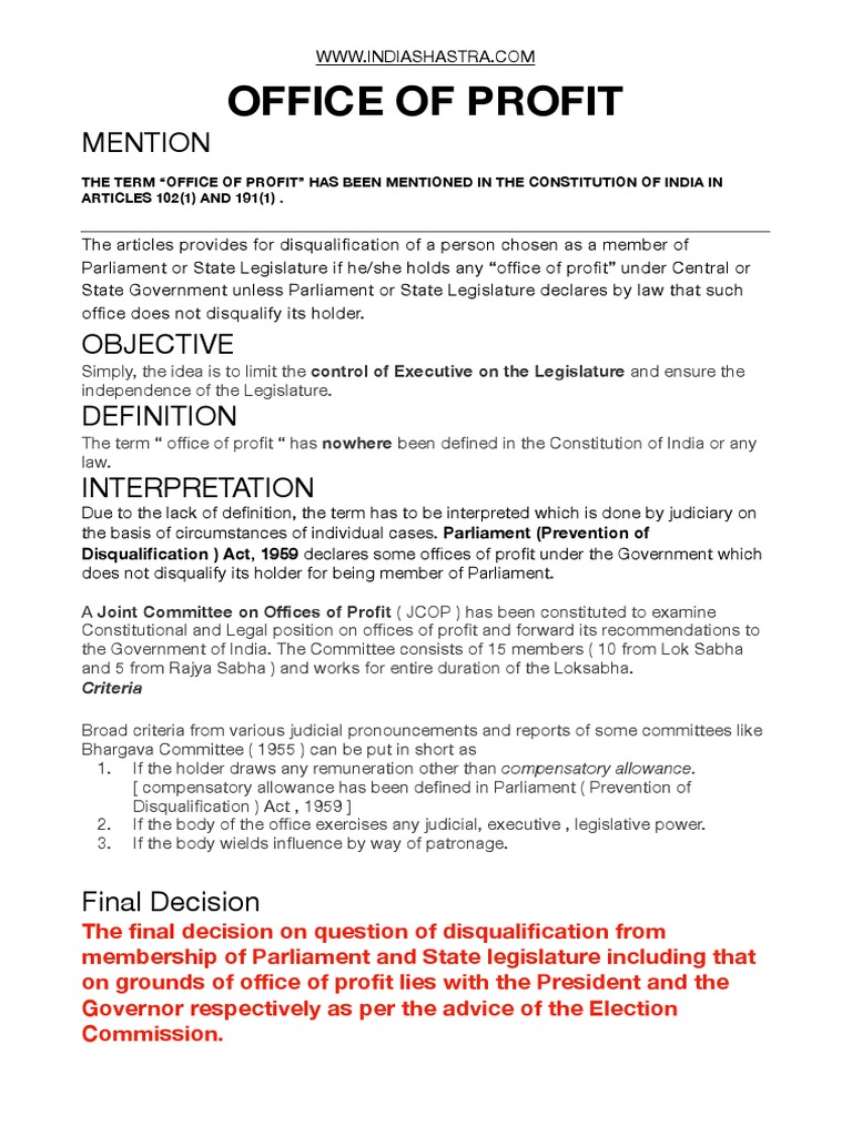 Office of Profit PDF PDF