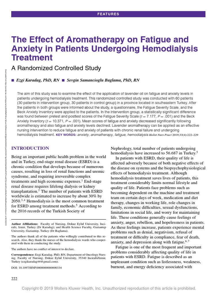 The Effect of Aromatherapy On Fatigue and Anxiety.62 PDF | PDF ...