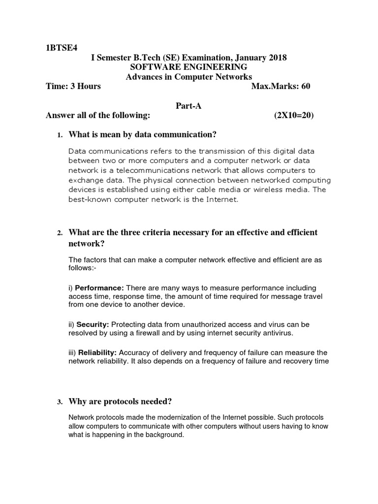 Software Engineering Exam: Networking Concepts | PDF | Computer Network ...