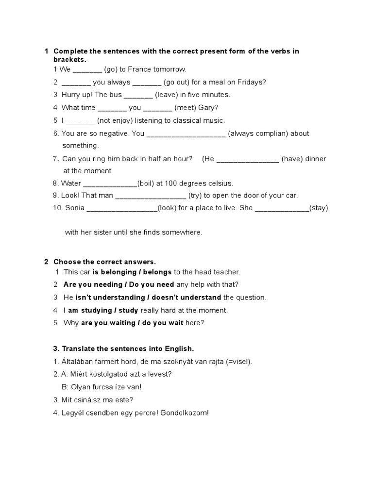 1complete The Sentences With The Correct Present Form of The Verbs in ...