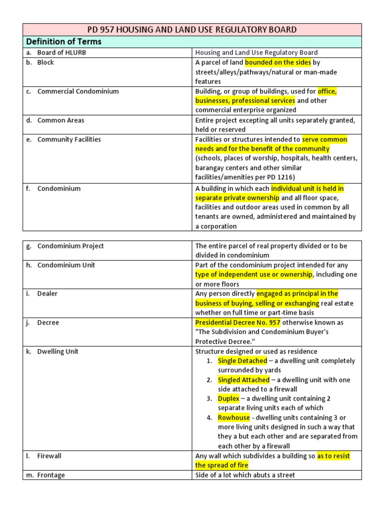 PD 957 Housing and Land Use Regulatory Board PDF Condominium Land Lot