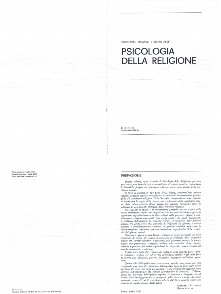 Milanesi Aletti Psicologia Della Religione PDF PDF