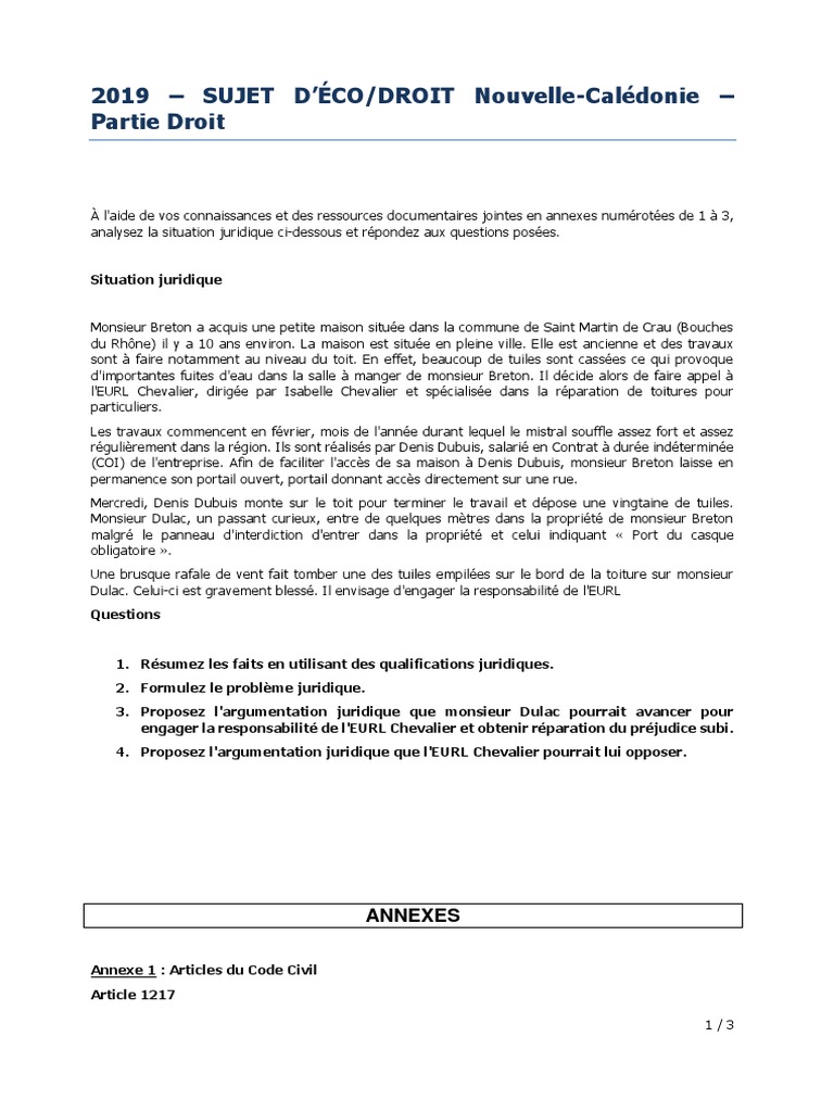 Sujet Eco Droit Stmg 2021 + Corrige Stmg-Droit-2019-Nouvelle-Caledonie-Sujet 2 | PDF | Justice | Crime et  violence
