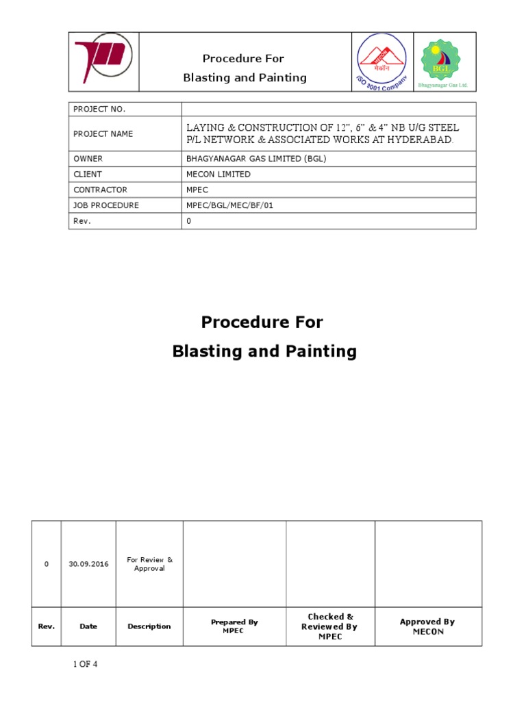 Blasting and Paintaing Procedure PDF Paint Business Process