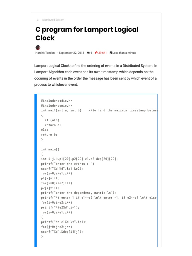 C Program For Lamport Logical Clock Program Code Lib PDF