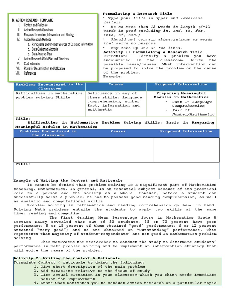 Action Research Title Formulation Guide | PDF | Reading Comprehension ...