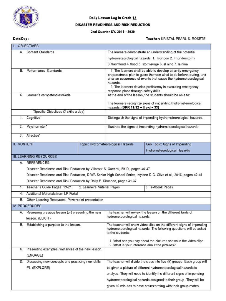 Grade 12 Disaster Readiness Lesson Plan | PDF | Concept | Teaching