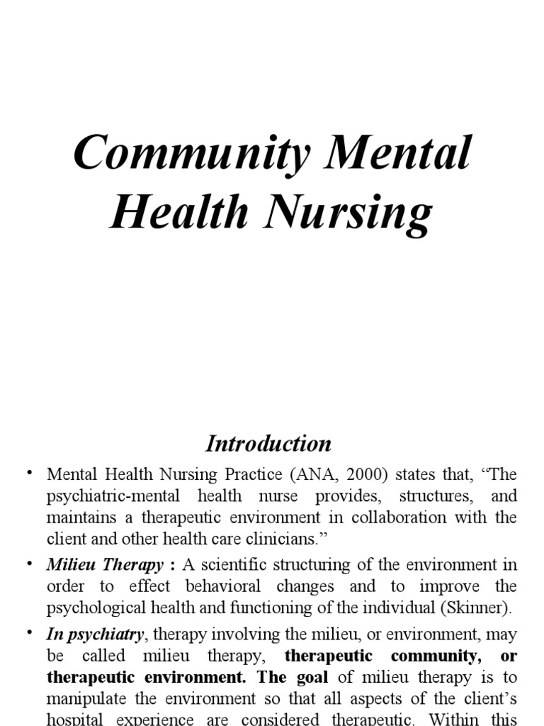 Community Mental Health Nursing Overview | PDF | Psychotherapy | Mental ...